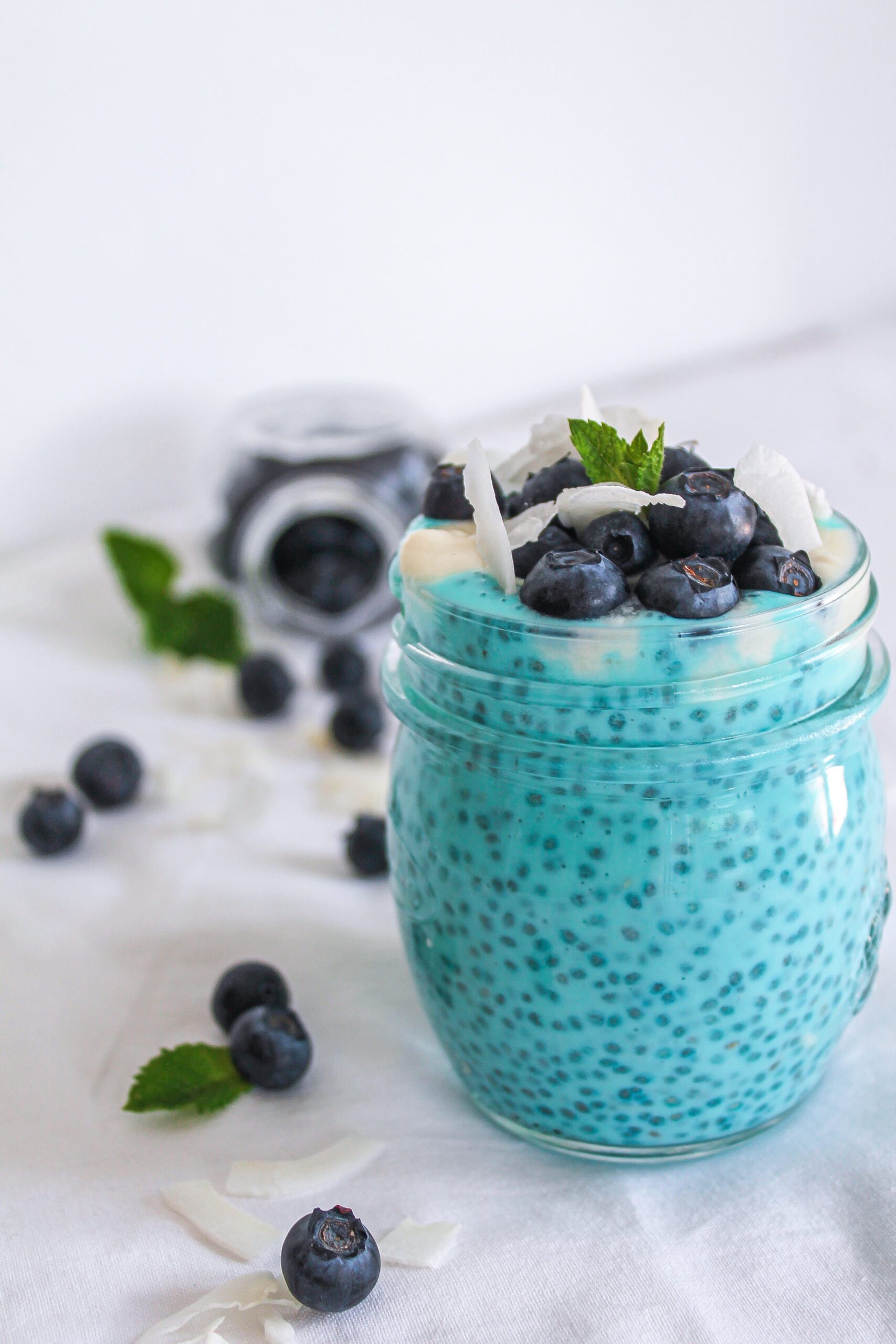 Chia pudding blu con mirtilli