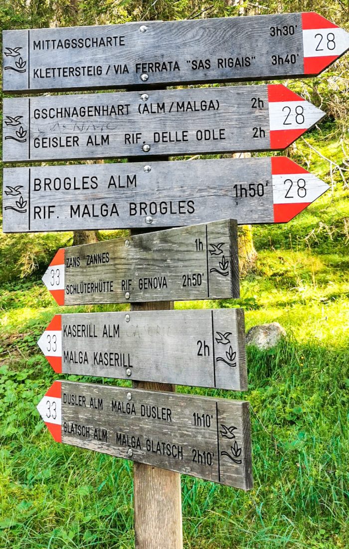 Indicazioni per Odle Group scritte indicazioni montagna